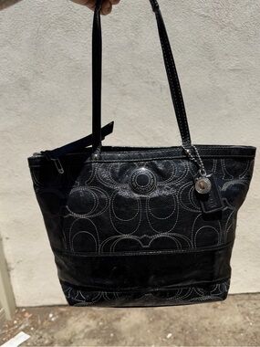 Coach Black stitch Signature Canvas and Leather Tote